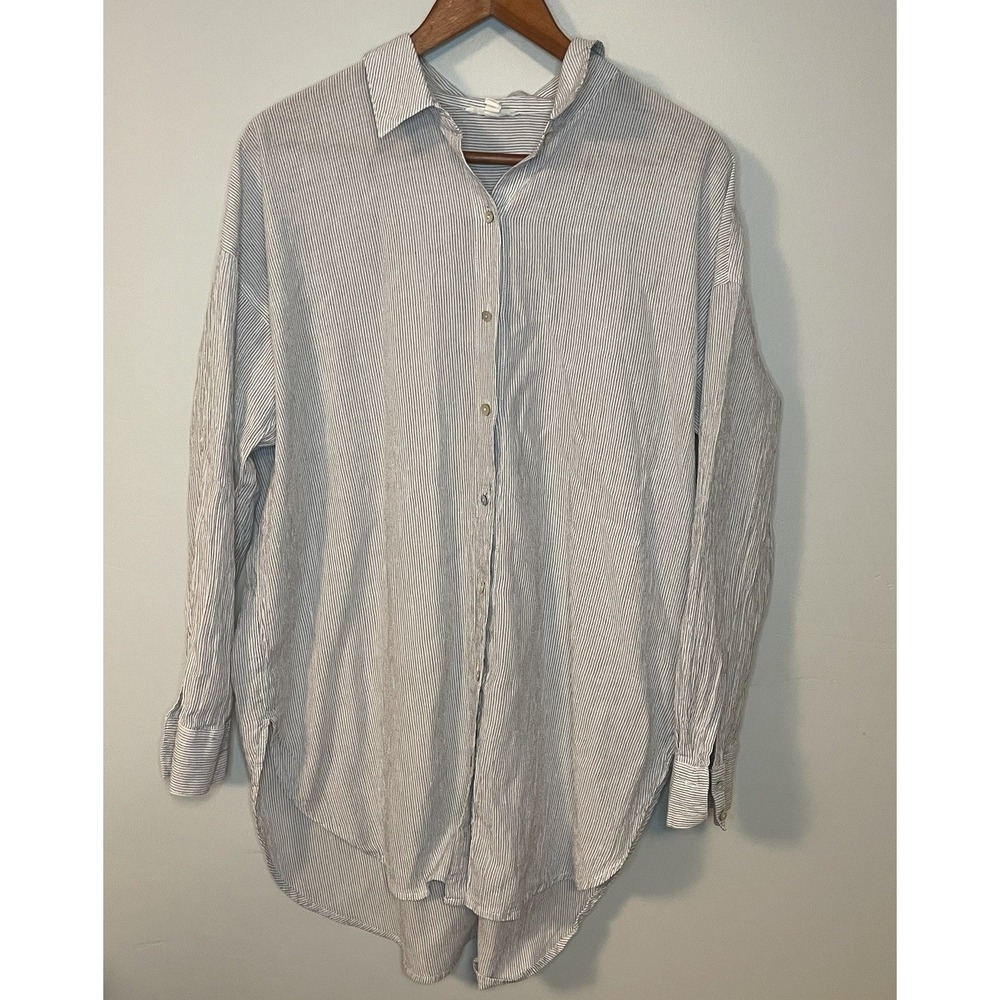 Eileen Fisher Organic Cotton Pinstripe Button Down‎ Shirt Sz M Soft Casual